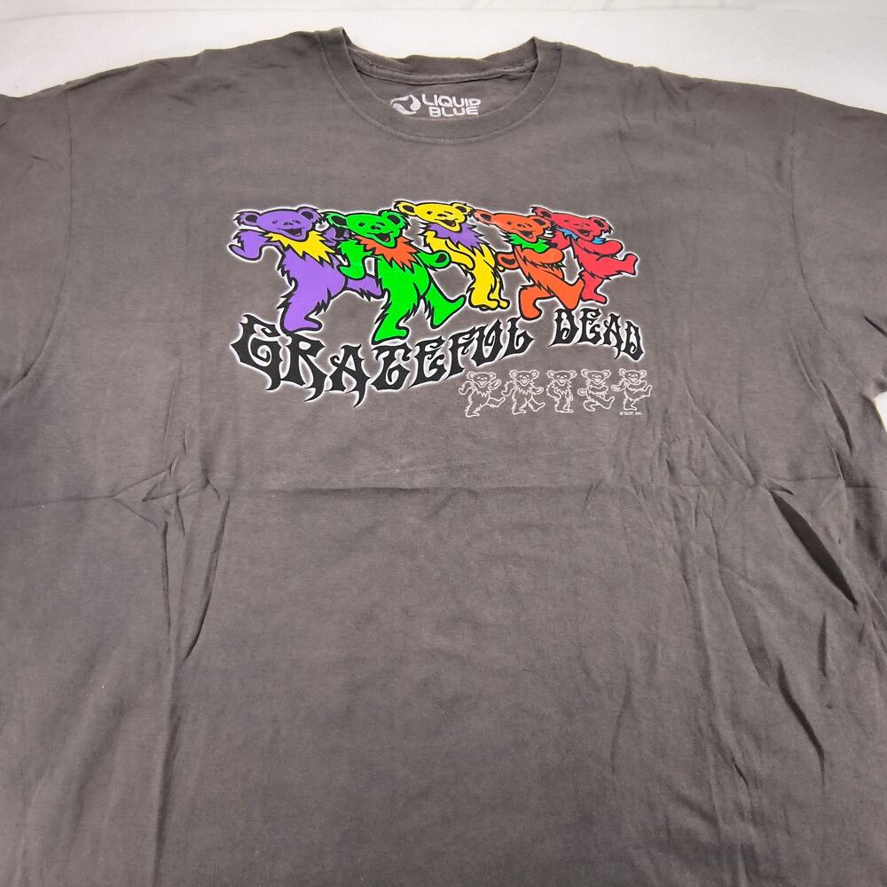 Grateful Dead Band Liquid Blue Short Sleeve Graphic Shirt Mens Size 2XL Gray